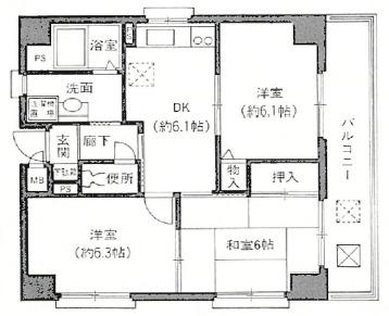 グランピア森ノ宮中央(3DK/2階)の間取り写真