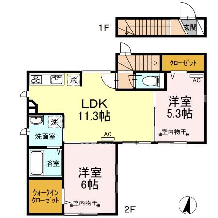 プレミアムシャトー桜川(2LDK/2階)の間取り写真