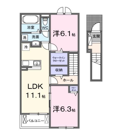 アウロ一ラ・新田B(2LDK/2階)の間取り写真