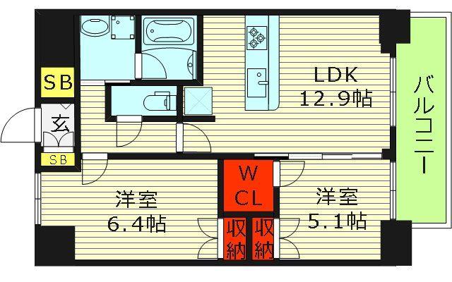 グランドレッセ今里(2LDK/3階)の間取り写真