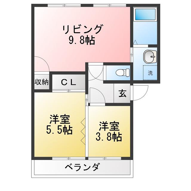 メゾンシュクセ A棟(2DK/1階)の間取り写真