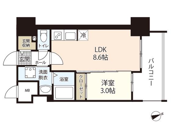LASANTE舟入本町(1LDK/7階)の間取り写真