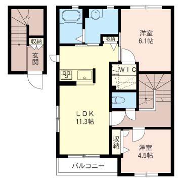 フェリーチェガーデンA(2LDK/2階)の間取り写真