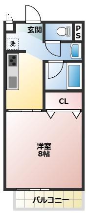 フラット矢戸川A(1K/2階)の間取り写真