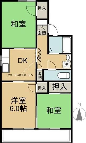 ジョイフル浜田 B棟(3DK/1階)の間取り写真