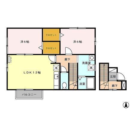 アレイRYU E棟(2LDK/2階)の間取り写真