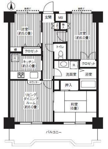 関寅ビル第2(3LDK/6階)の間取り写真