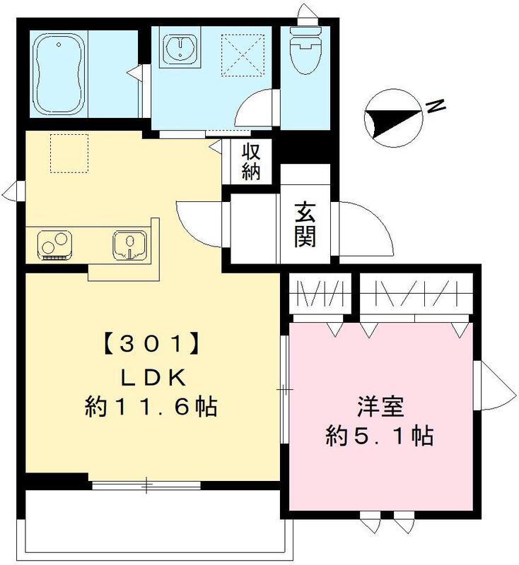 ル ピニュン(1LDK/3階)の間取り写真