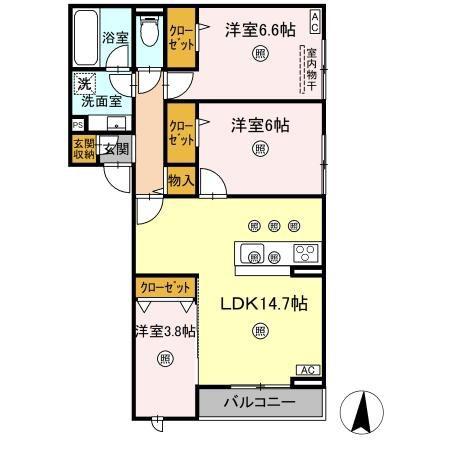 ボンジョルネ南手城(3LDK/2階)の間取り写真