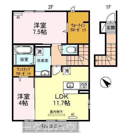 ラディアント B棟(2LDK/2階)の間取り写真