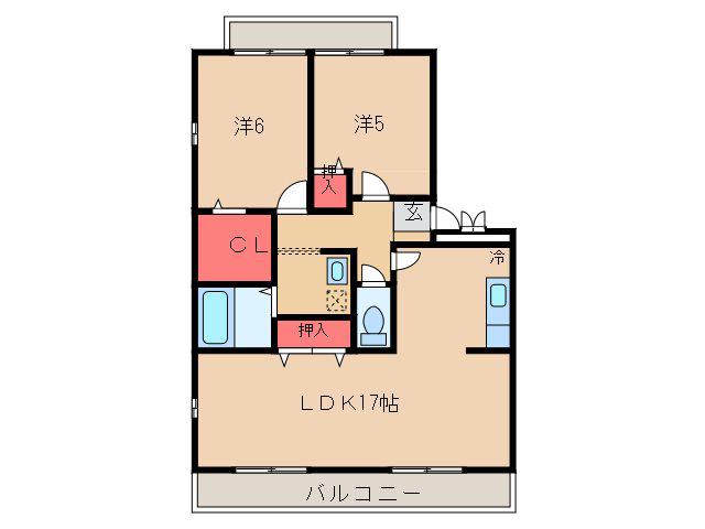 ＪＲ常磐線 牛久駅 徒歩9分 3階建 築23年(2LDK/3階)の間取り写真