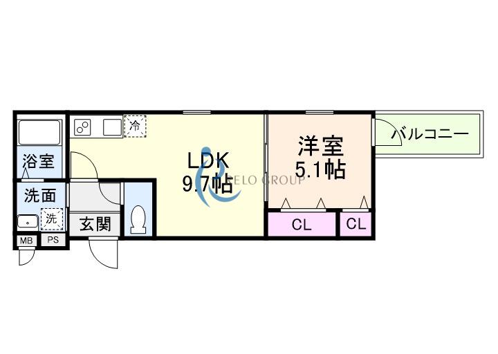 CHARME PARKSIDE I(1LDK/3階)の間取り写真