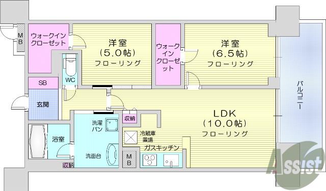 ＪＲ仙石線 榴ケ岡駅 徒歩5分 20階建 築16年(2LDK/9階)の間取り写真