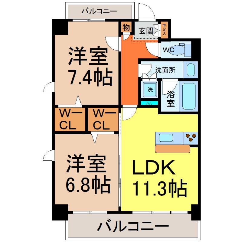 モラリエ金山(2LDK/9階)の間取り写真