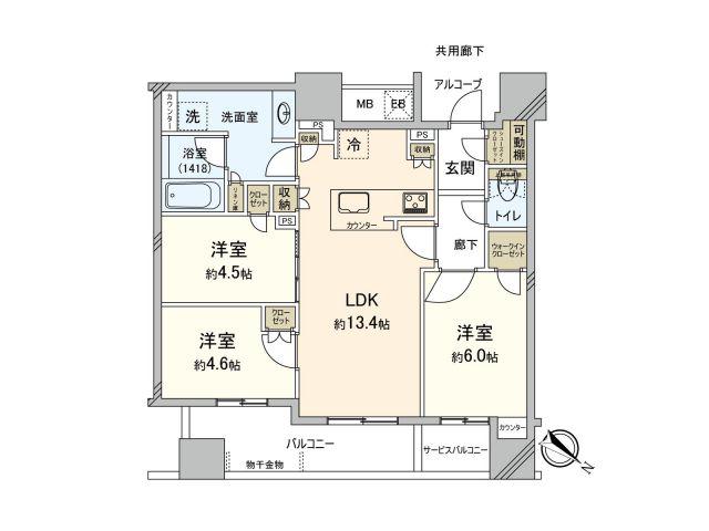 シエリアタワー中之島(3LDK/30階)の間取り写真