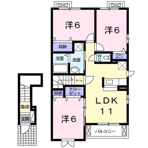 ブラウンヒルズII(3LDK/2階)の間取り写真