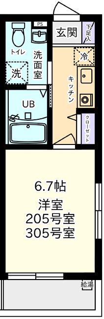 Jテラス東寺尾(1K/2階)の間取り写真