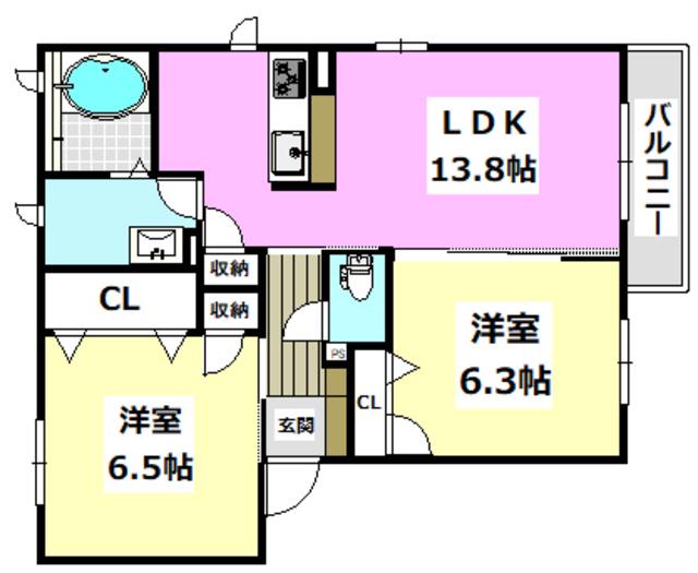 茨木市・シャーメゾン上穂積(2LDK/1階)の間取り写真