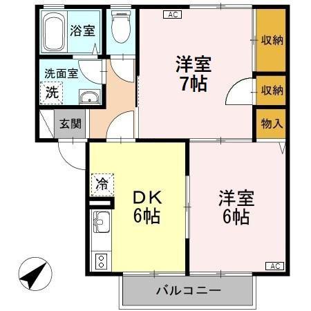 プレインA(2DK/2階)の間取り写真