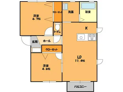 カロスクレーネ(2LDK/2階)の間取り写真