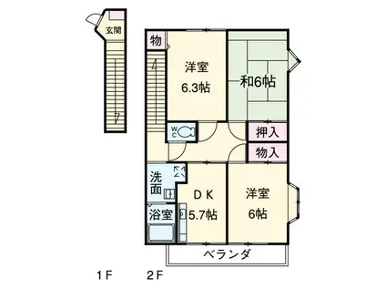 ハイステージ松 A(3DK/2階)の間取り写真