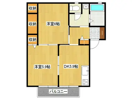 メゾン・ドゥ・けやき台(2DK/2階)の間取り写真