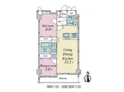 リオ・コスモ唐人(2LDK/1階)の間取り写真