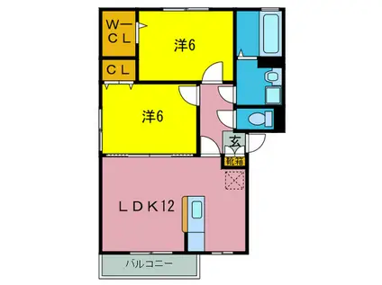 リッツハウス弐番館(2LDK/2階)の間取り写真