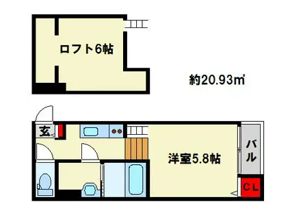 ディアコート麦野(1K/2階)の間取り写真