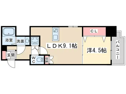 ラドゥセール梅田イースト(1LDK/2階)の間取り写真