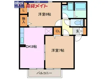 プレミール・ボヌール E(2DK/2階)の間取り写真