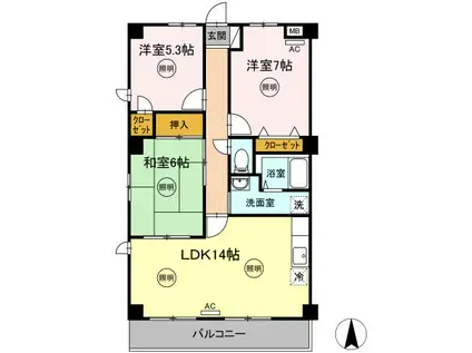 フィネス幸田B(3LDK/3階)の間取り写真