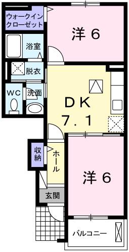 ノイ・フリーデB棟(2DK/1階)の間取り写真