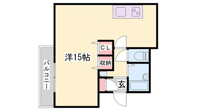 ジュネス野里(ワンルーム/1階)の間取り写真