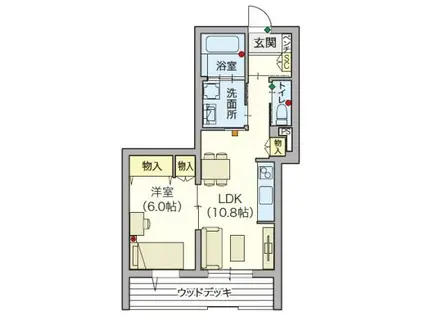 SERENITY COURT 東新町(1LDK/1階)の間取り写真