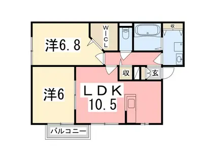 オークヒルズ E棟(2LDK/2階)の間取り写真