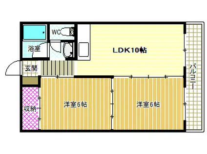 藤ヶ丘ハイツ(2LDK/4階)の間取り写真
