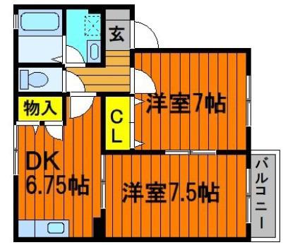 コーポ神正B棟(2DK/2階)の間取り写真