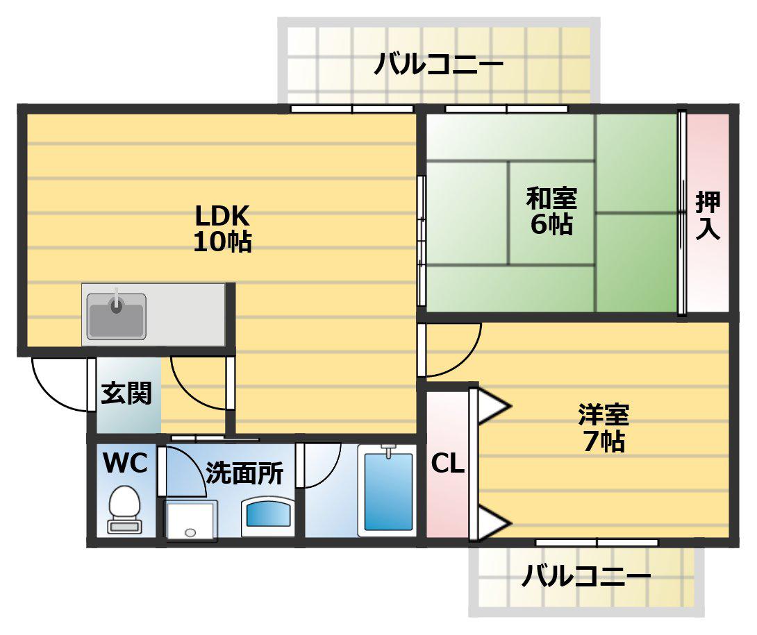 マンションリベラル(2LDK/3階)の間取り写真