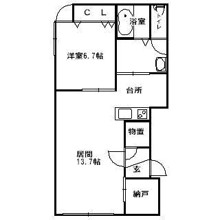 リリヴァレI(1LDK/1階)の間取り写真