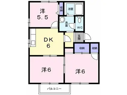 コモ・レ・バA(3DK/2階)の間取り写真