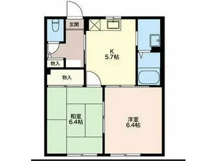 城の里B(2DK/1階)の間取り写真