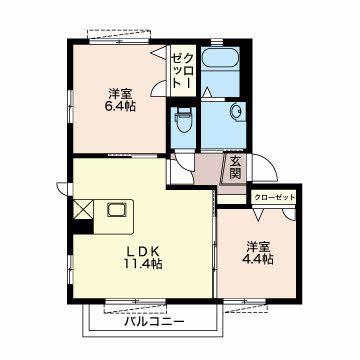 クレールソフィアB(2LDK/2階)の間取り写真
