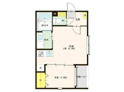 フォルトゥナ烏森町(1LDK/2階)の間取り写真