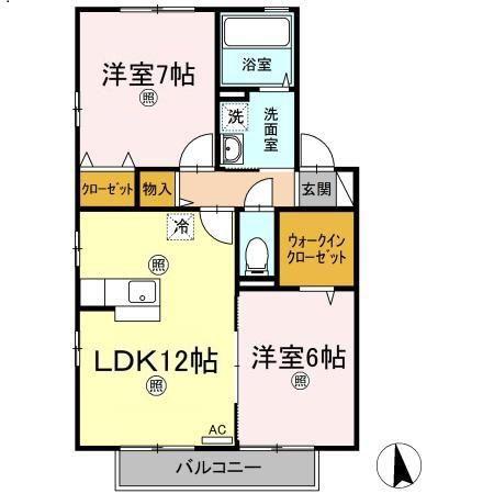 フォルテシモ木太B棟(2LDK/2階)の間取り写真