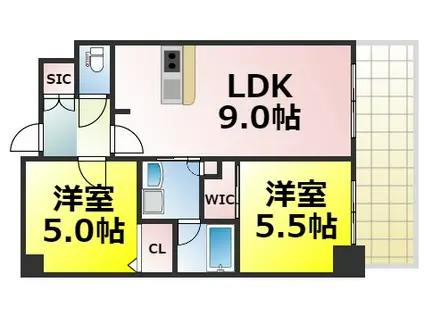 エステムコート難波Vブロード(2DK/8階)の間取り写真
