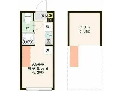 レジデンス・イン初台(ワンルーム/2階)の間取り写真