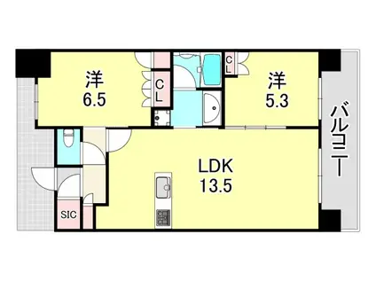 ワコーレ神戸みなと元町(2LDK/11階)の間取り写真