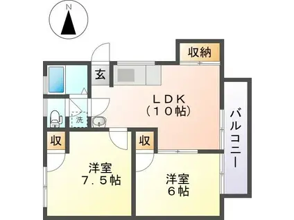 リブステージ岩崎(2LDK/2階)の間取り写真