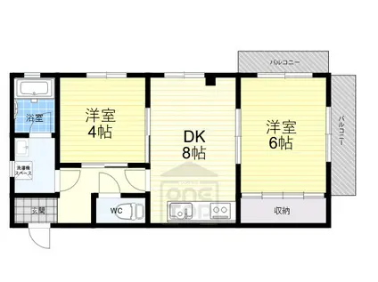 ダイキハイム摂津(2DK/1階)の間取り写真